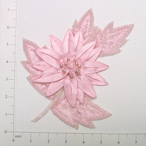 Edelweiss Flower Applique/Patch Pink Sequin & Beaded Appliques