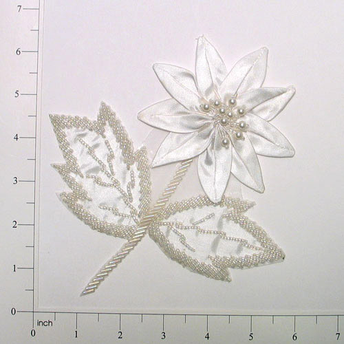 Delicate Edelweiss Applique/Patch White Aurora Borealis Sequin & Beaded Appliques