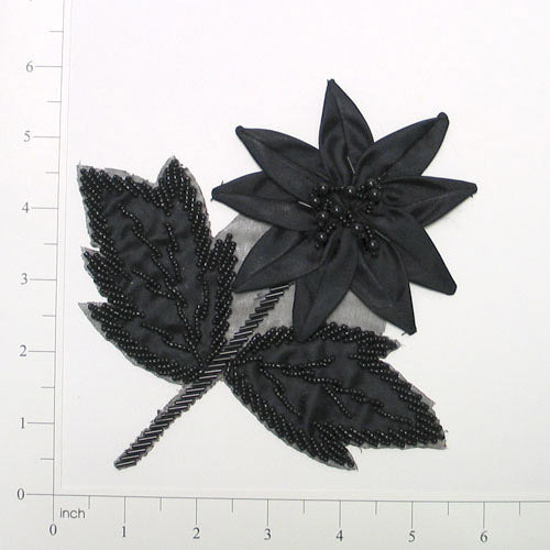Delicate Edelweiss Applique/Patch Black Sequin & Beaded Appliques