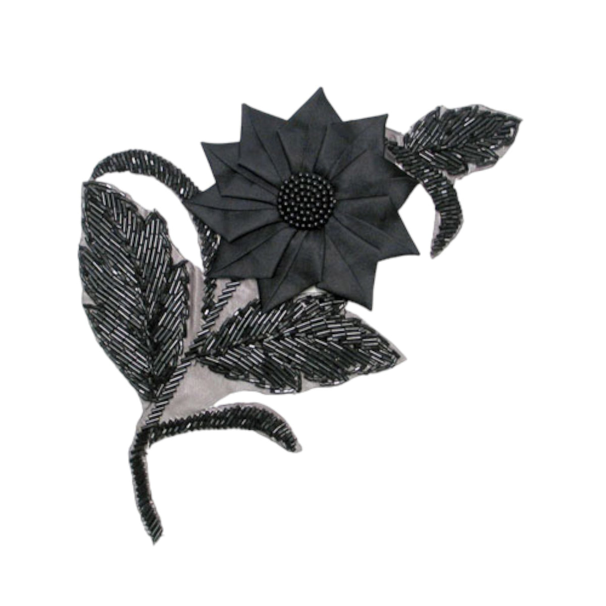 Divine Flower Applique/Patch Black Sequin & Beaded Appliques