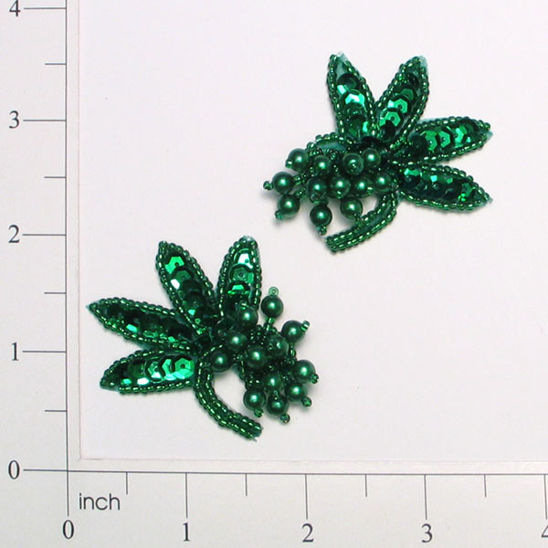 Floral Spray Sequin Applique/Patch Pack of 2 Kelly Green Sequin & Beaded Appliques