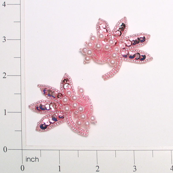 Floral Spray Sequin Applique/Patch Pack of 2 Mauve Sequin & Beaded Appliques