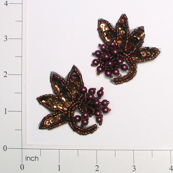 Floral Spray Sequin Applique/Patch Pack of 2 Bronze Sequin & Beaded Appliques