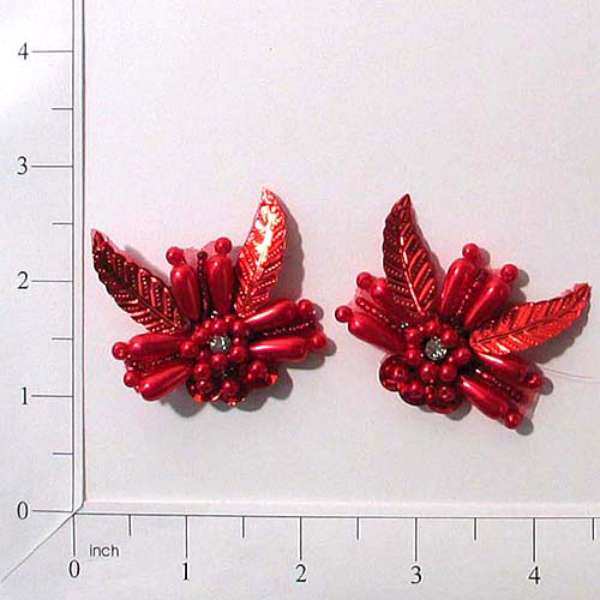 Pearl Leaf Sequin Applique/Patch Pack of 2 1 3/4" x 1 3/4" Red Sequin & Beaded Appliques