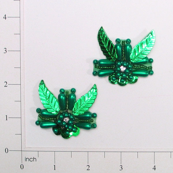 Pearl Leaf Sequin Applique/Patch Pack of 2 1 3/4" x 1 3/4" Green Sequin & Beaded Appliques