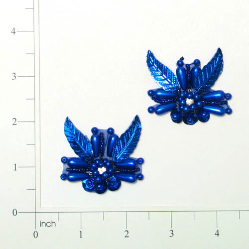Pearl Leaf Sequin Applique/Patch Pack of 2 1 3/4" x 1 3/4" Royal Blue Sequin & Beaded Appliques