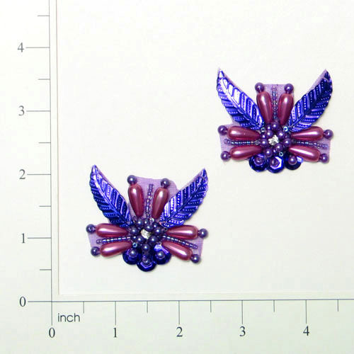 Pearl Leaf Sequin Applique/Patch Pack of 2 1 3/4" x 1 3/4" Purple Sequin & Beaded Appliques
