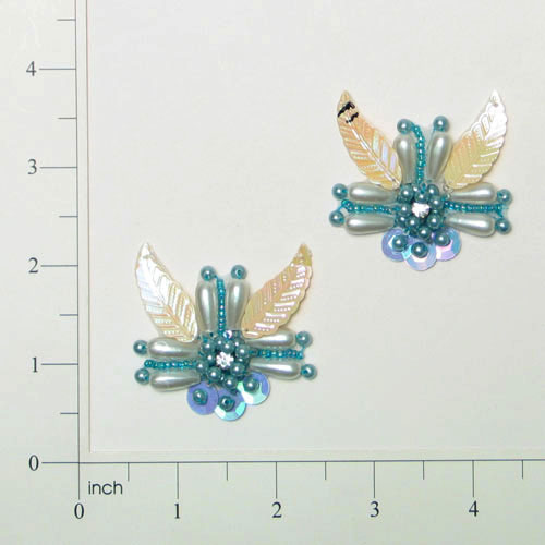 Pearl Leaf Sequin Applique/Patch Pack of 2 1 3/4" x 1 3/4" Light Blue Sequin & Beaded Appliques