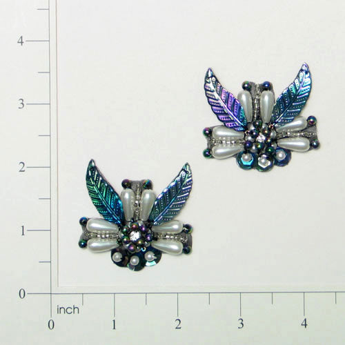 Pearl Leaf Sequin Applique/Patch Pack of 2 1 3/4" x 1 3/4" Black Aurora Borealis Sequin & Beaded Appliques