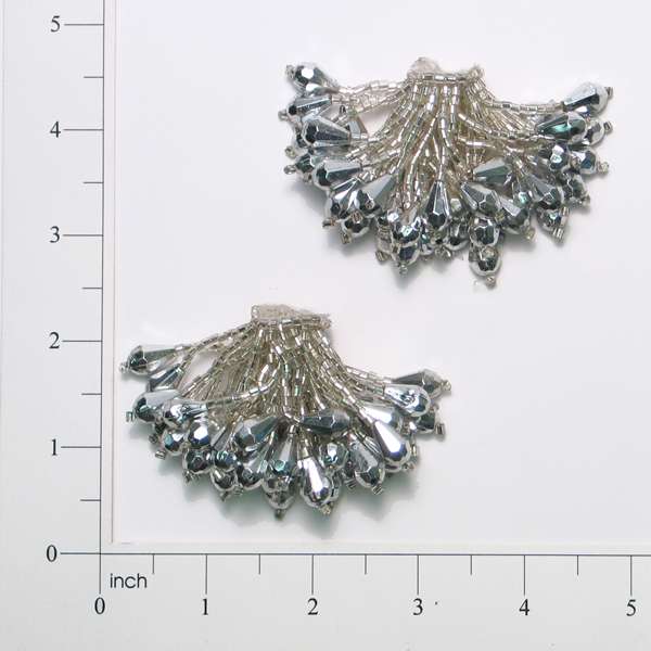 Beaded Pom Sequin Applique/Patch Pack of 2 Silver Sequin & Beaded Appliques