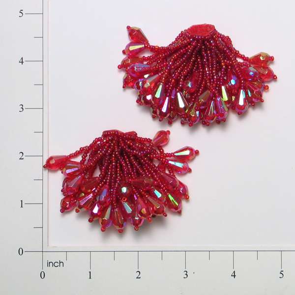 Beaded Pom Sequin Applique/Patch Pack of 2 Red Sequin & Beaded Appliques