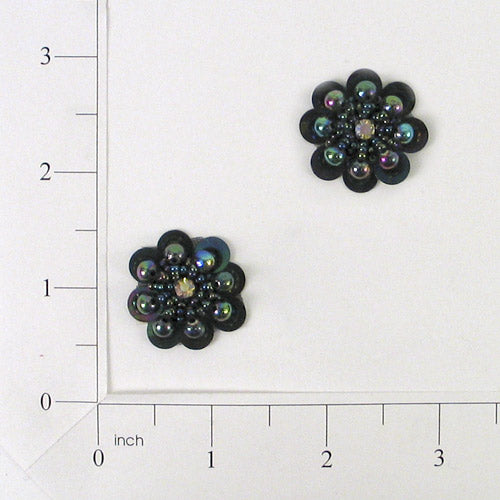 Mini Marigold Sequin Applique/Patch Pack of 2 Black Aurora Borealis Sequin & Beaded Appliques