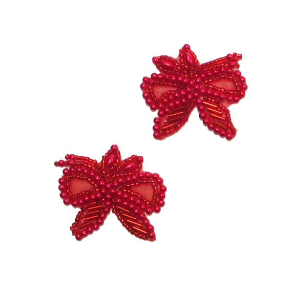 Beaded Bow with Leaf Applique/Patch Pack of 2 Sequin & Beaded Appliques
