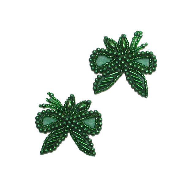Beaded Bow with Leaf Applique/Patch Pack of 2 Sequin & Beaded Appliques
