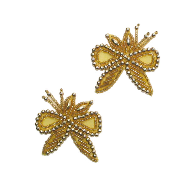 Beaded Bow with Leaf Applique/Patch Pack of 2 Sequin & Beaded Appliques