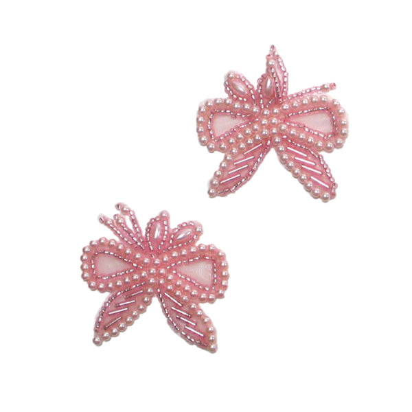 Beaded Bow with Leaf Applique/Patch Pack of 2 Sequin & Beaded Appliques