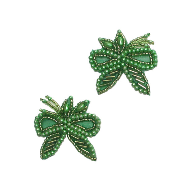 Beaded Bow with Leaf Applique/Patch Pack of 2 Sequin & Beaded Appliques
