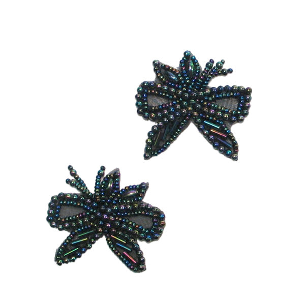 Beaded Bow with Leaf Applique/Patch Pack of 2 Sequin & Beaded Appliques