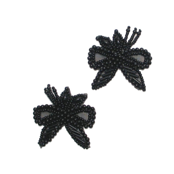 Beaded Bow with Leaf Applique/Patch Pack of 2 Sequin & Beaded Appliques