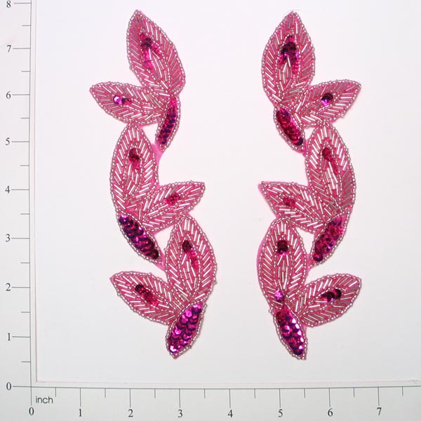Foliage Beaded Sequin Applique/Patch Pack of 2 Fuchsia Sequin & Beaded Appliques