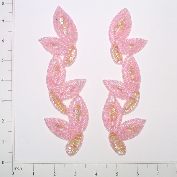 Foliage Beaded Sequin Applique/Patch Pack of 2 Light Pink Sequin & Beaded Appliques