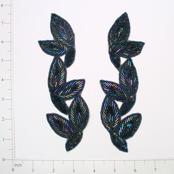 Foliage Beaded Sequin Applique/Patch Pack of 2 Black Aurora Borealis Sequin & Beaded Appliques