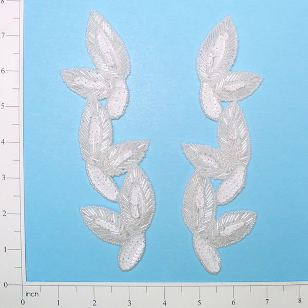 Foliage Beaded Sequin Applique/Patch Pack of 2 Chalk White Sequin & Beaded Appliques