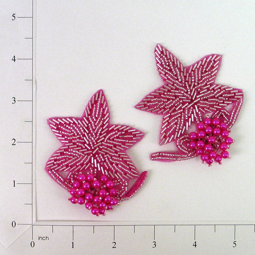 3D Beaded Flower Applique/Patch Pack of 2 Fuchsia Sequin & Beaded Appliques