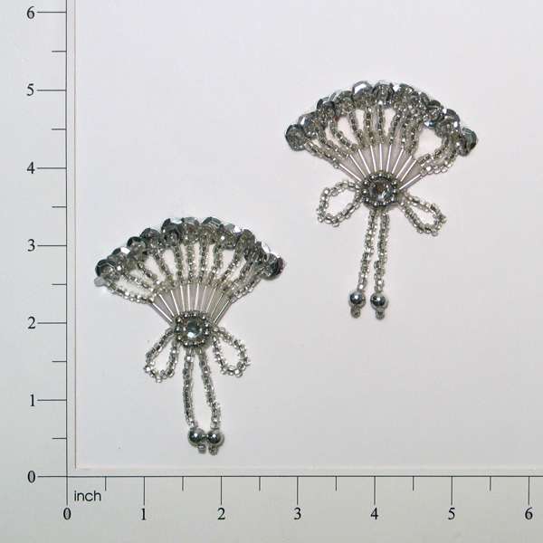 Beaded Fan Sequin Applique/Patch Pack of 2 Silver Sequin & Beaded Appliques