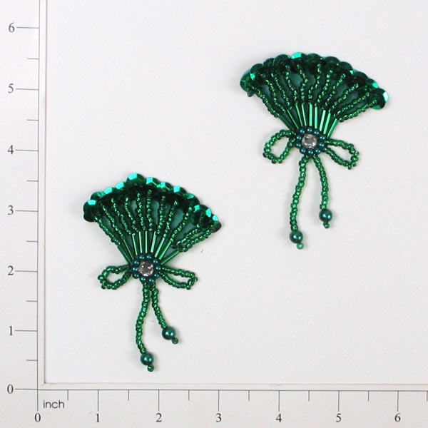 Beaded Fan Sequin Applique/Patch Pack of 2 Kelly Green Sequin & Beaded Appliques