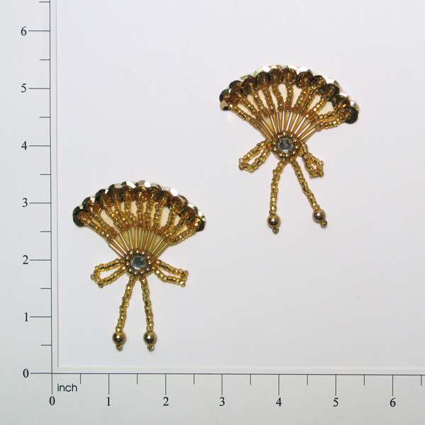Beaded Fan Sequin Applique/Patch Pack of 2 Gold Sequin & Beaded Appliques