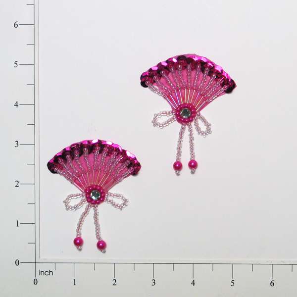 Beaded Fan Sequin Applique/Patch Pack of 2 Fuchsia Sequin & Beaded Appliques
