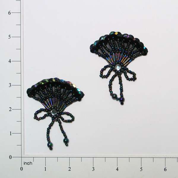 Beaded Fan Sequin Applique/Patch Pack of 2 Black Aurora Borealis Sequin & Beaded Appliques