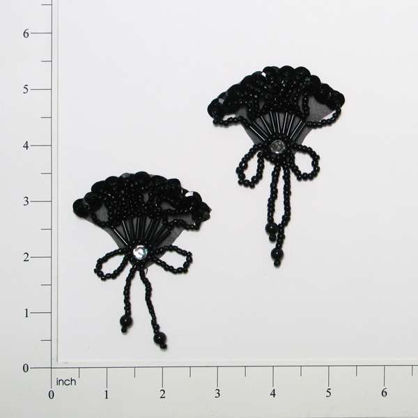 Beaded Fan Sequin Applique/Patch Pack of 2 Black Sequin & Beaded Appliques