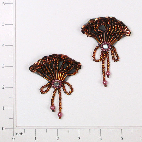 Beaded Fan Sequin Applique/Patch Pack of 2 Bronze Sequin & Beaded Appliques