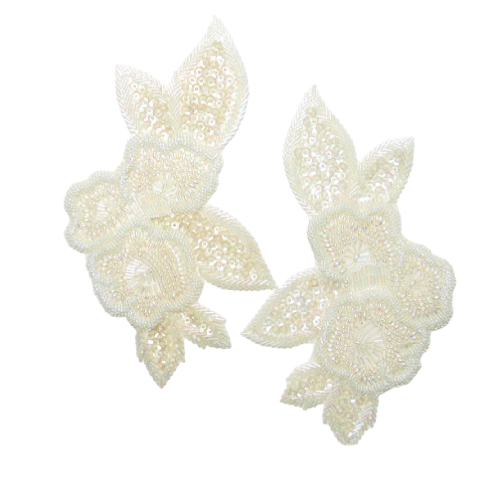 Floral Sequin Applique/Patch Pack of 2 Crystal Aurora Borealis Sequin & Beaded Appliques