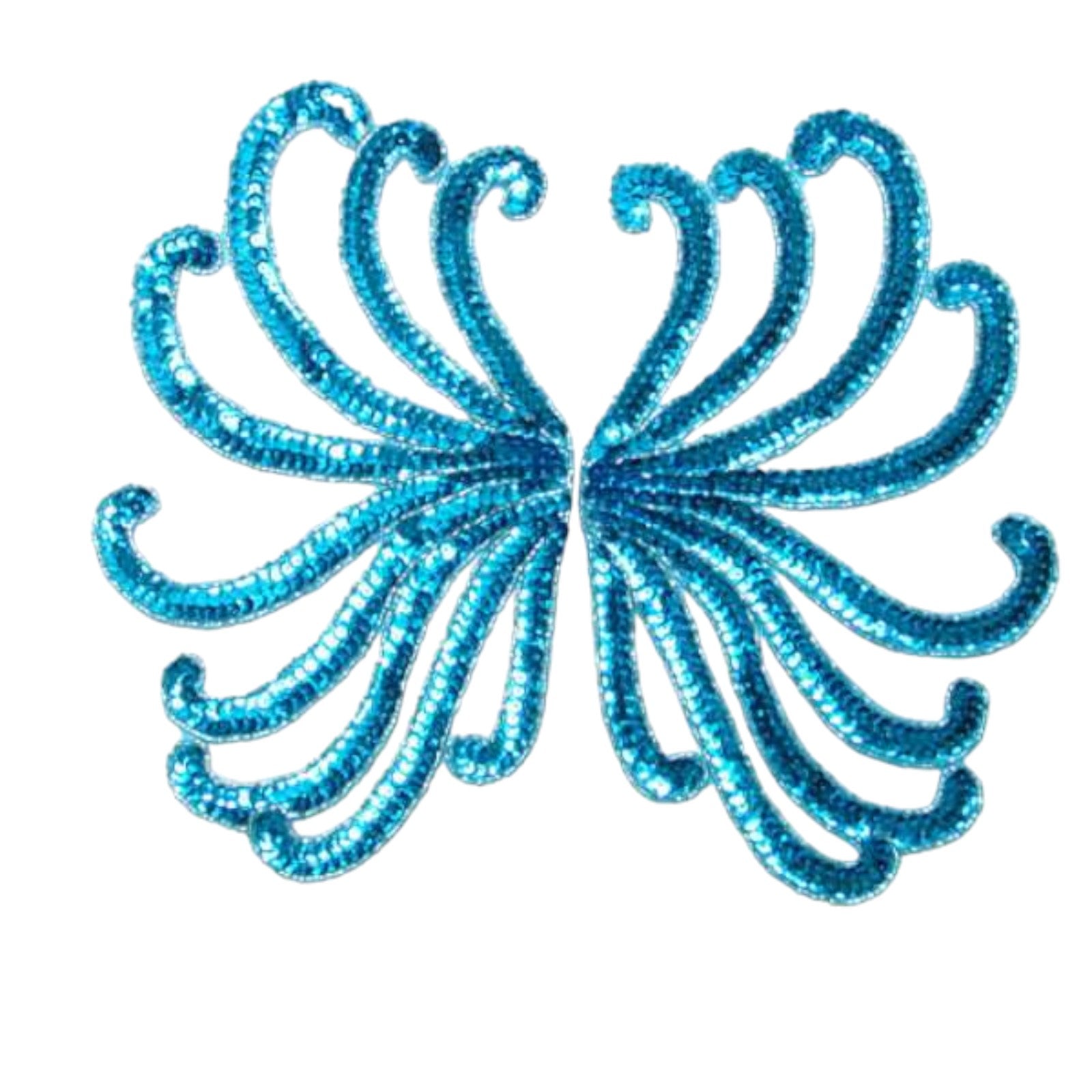 10 3/4" x 6 1/2" Swirl Sequin Applique/Patch Pack of 2 Aqua Blue Sequin & Beaded Appliques