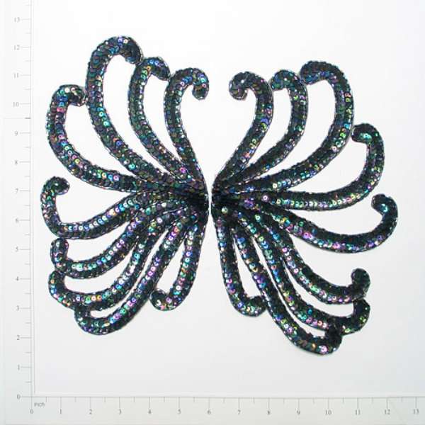10 3/4" x 6 1/2" Swirl Sequin Applique/Patch Pack of 2 Sequin & Beaded Appliques