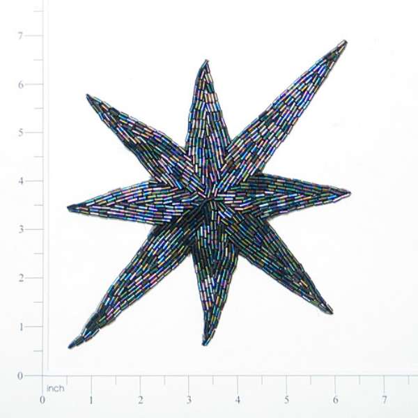 North Star Beaded Applique/Patch Black Aurora Borealis Star Appliques