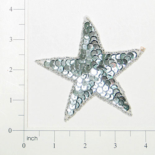 Sequin Star Applique 3 1/2" Silver Sequin & Beaded Appliques
