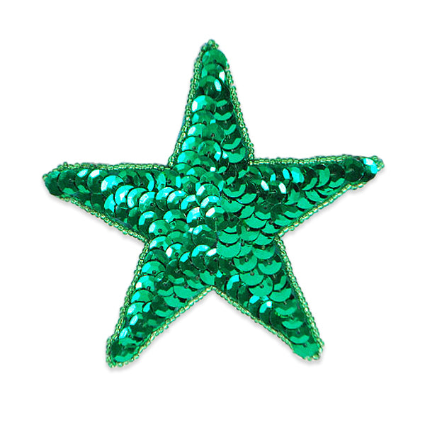 Sequin Star Applique 3 1/2" Green Sequin & Beaded Appliques