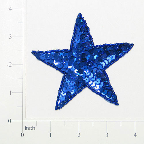 Sequin Star Applique 3 1/2" Royal Blue Sequin & Beaded Appliques