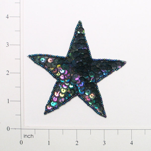Sequin Star Applique 3 1/2" Black Aurora Borealis Sequin & Beaded Appliques