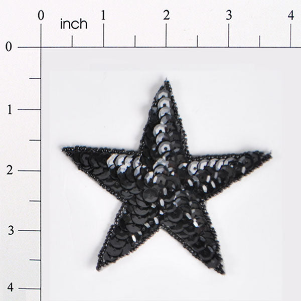 Sequin Star Applique 3 1/2" Black Sequin & Beaded Appliques