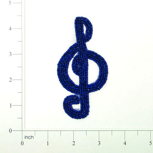 Beaded Treble Clef Applique/Patch Royal Blue Appliques