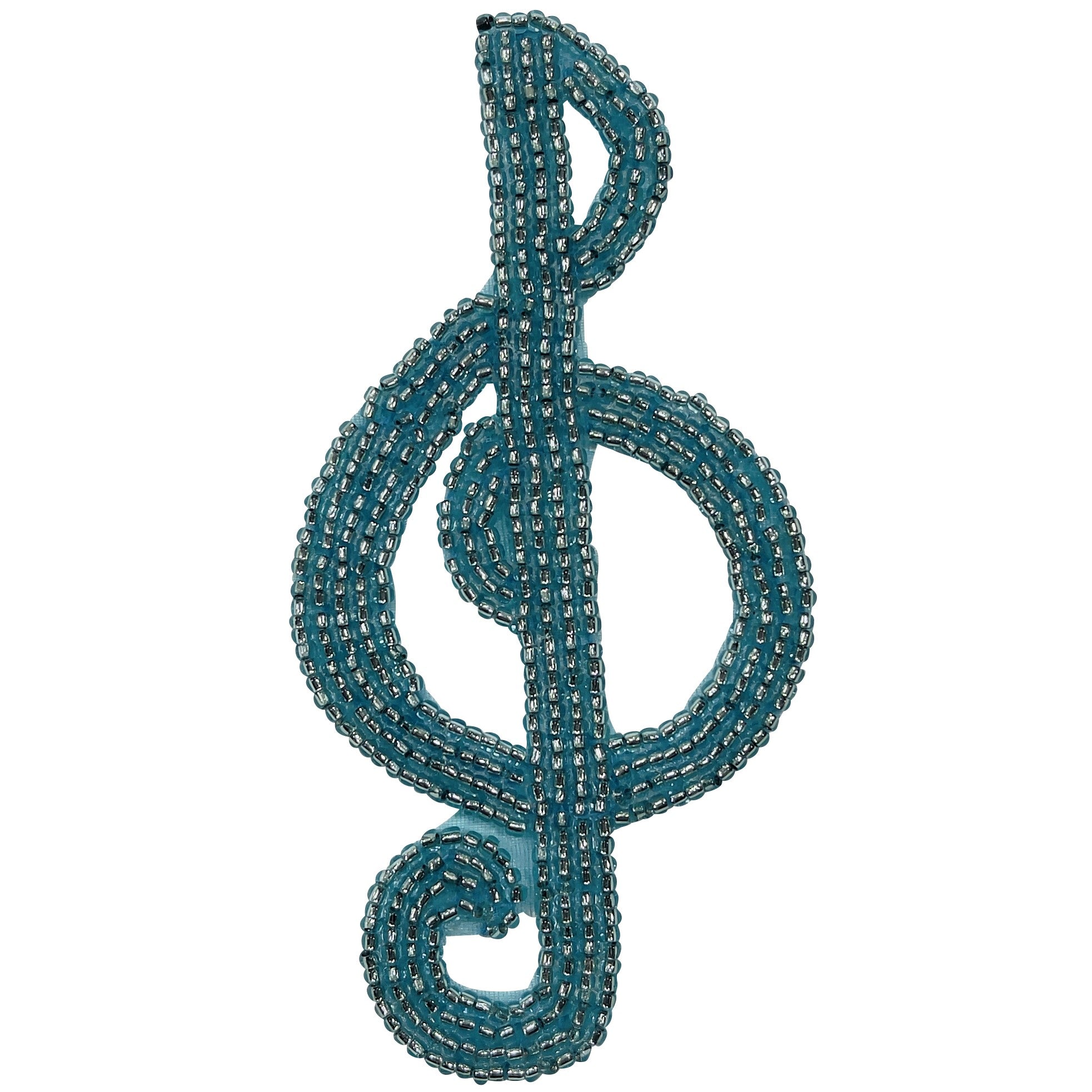 Beaded Treble Clef Applique/Patch Aqua Blue Appliques