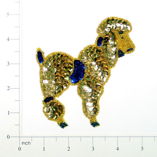 4 1/2" x 4" Poodle Sequin Applique/Patch - Gold Multi Sequin & Beaded Appliques