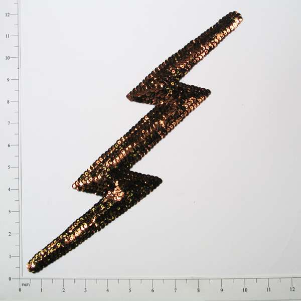 Lightening Bolt Sequin Applique/Patch - Bronze Sequin & Beaded Appliques