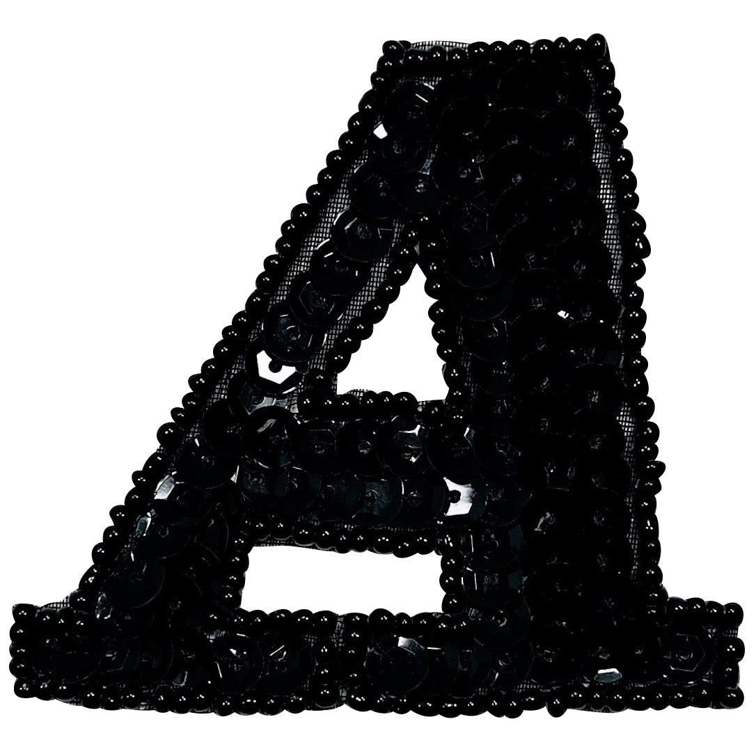 Letter A Sequin Applique/Patch Black Sequin & Beaded Appliques