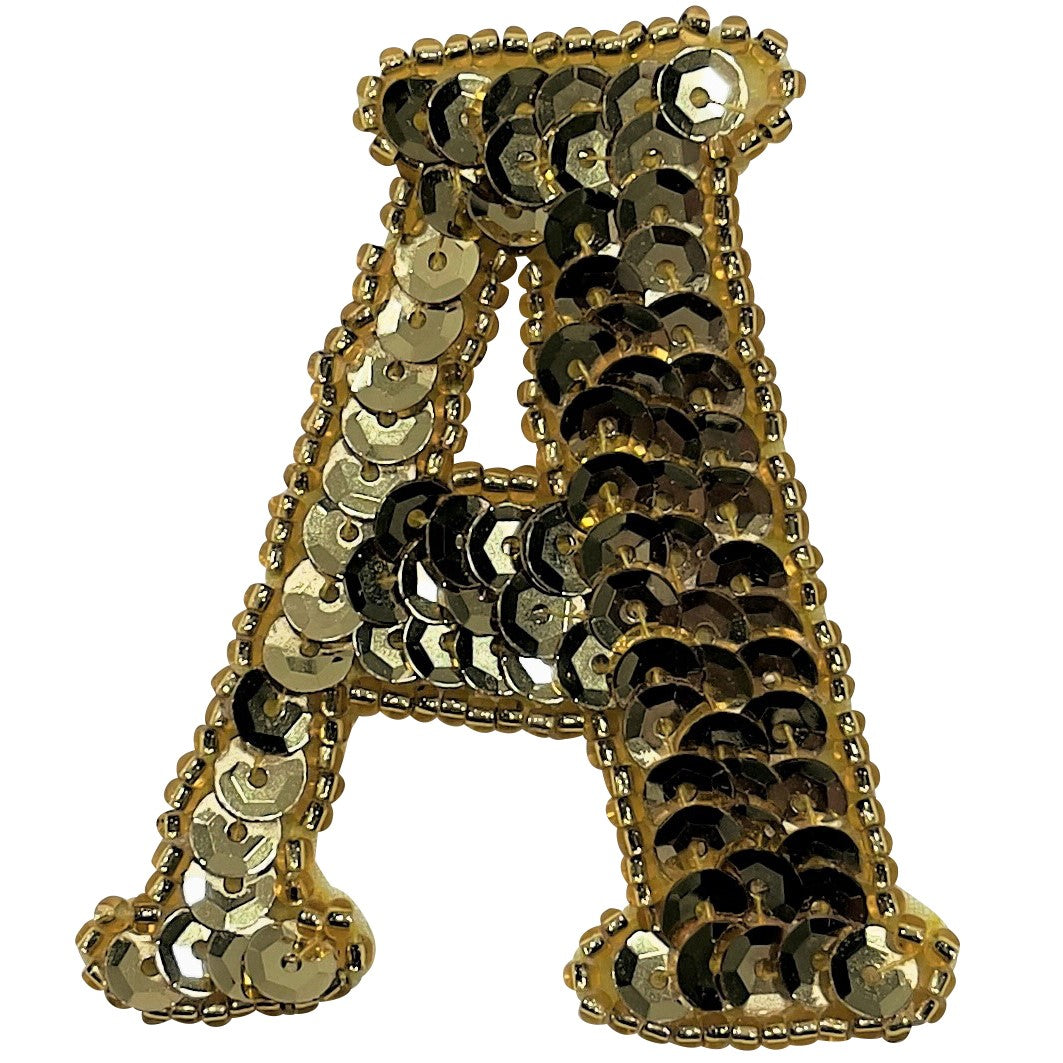 Letter A Sequin Applique/Patch Gold Sequin & Beaded Appliques
